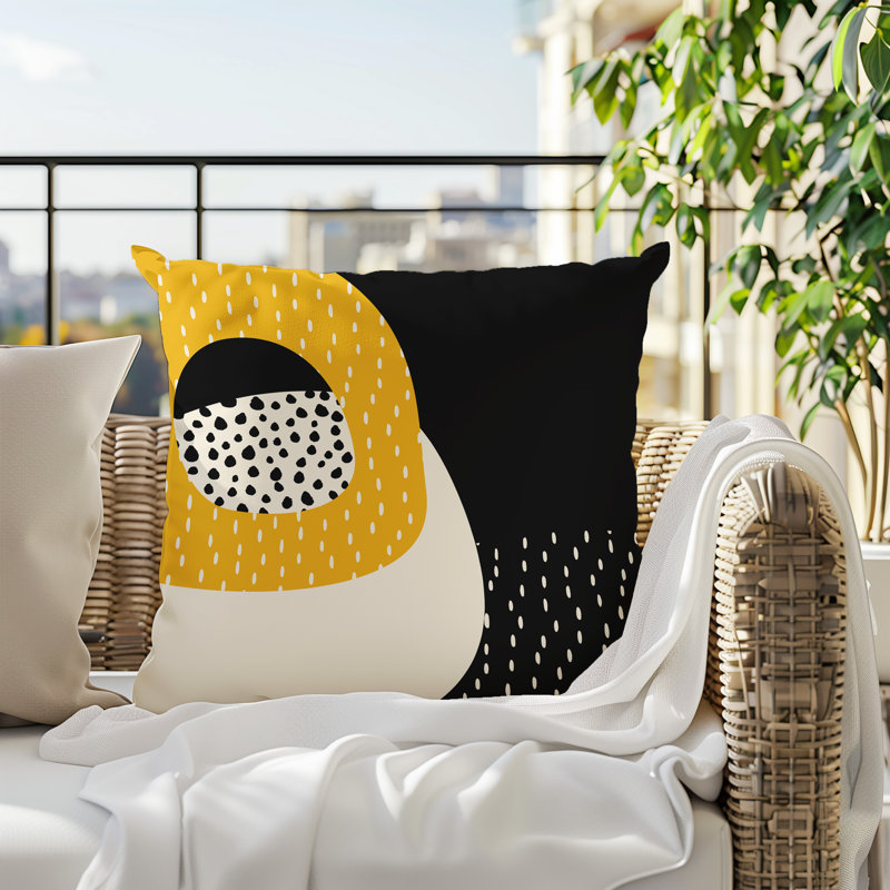 Coussin carré intérieur / extérieur pia, H 15 po x l 15 po, Jaune / noir / blanc cassé