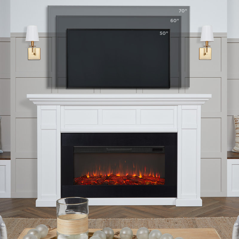 Alcott 75" Landscape Electric Fireplace by Real Flame, White, Standard