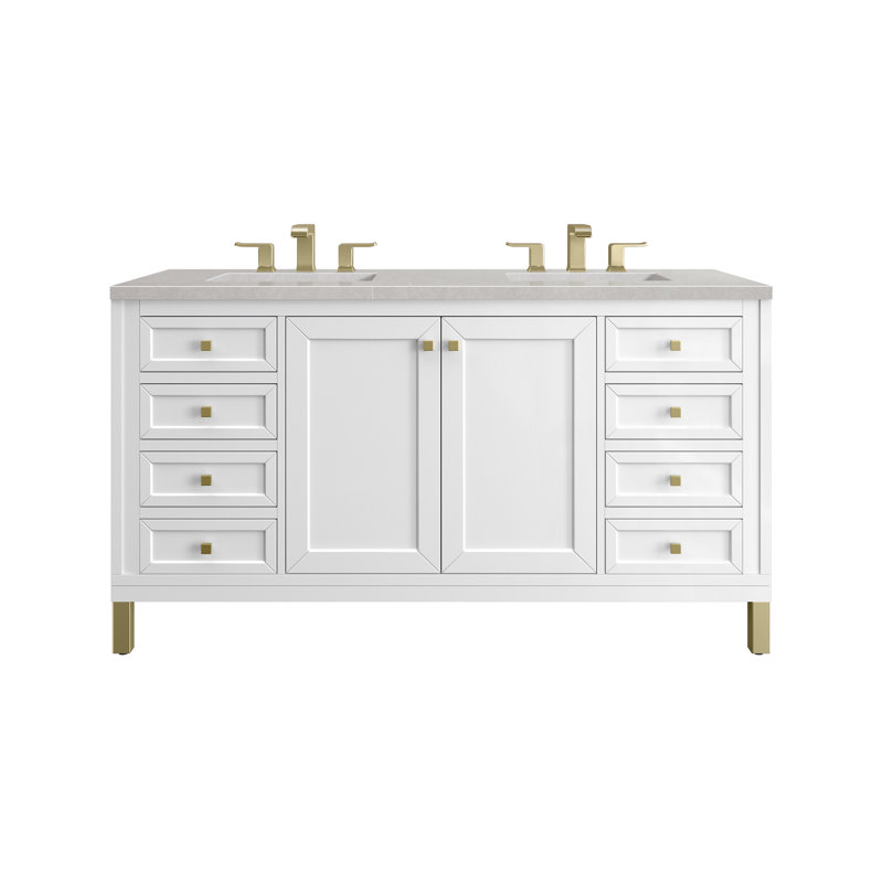 Chicago 60'' W Double Vanity, Glossy White, Charcoal Soapstone, 8" Widespread