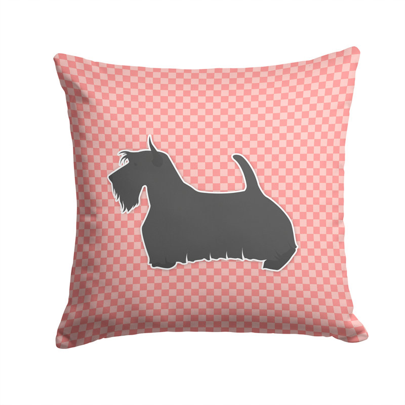 Coussin décoratif intérieur/extérieur carré terrier écossais, H 14 po x l 14 po x P 3 po, Rose