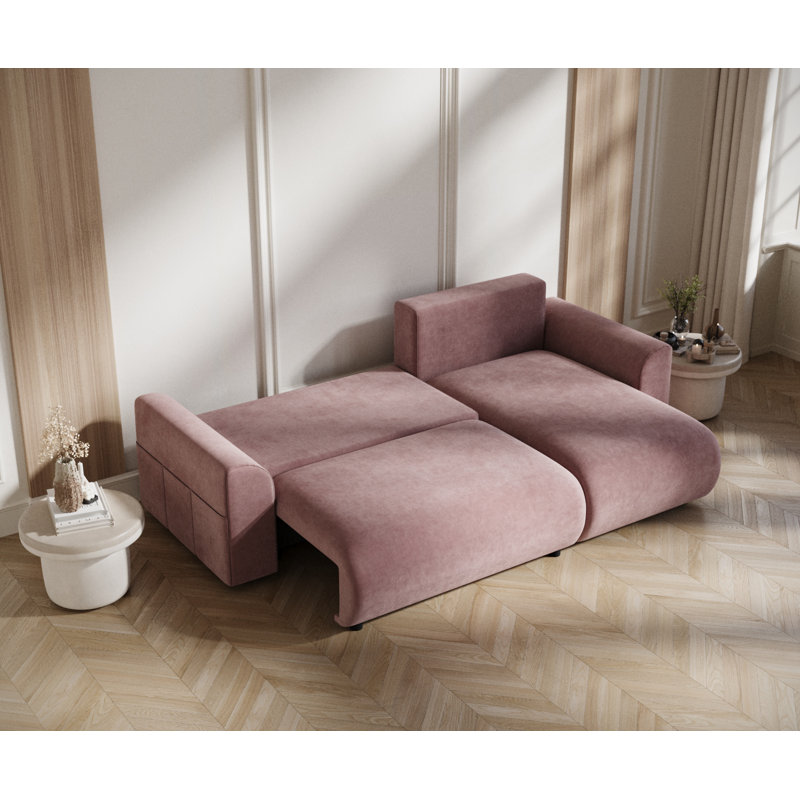 4 Seater Velvet Sofa Bed, Pink