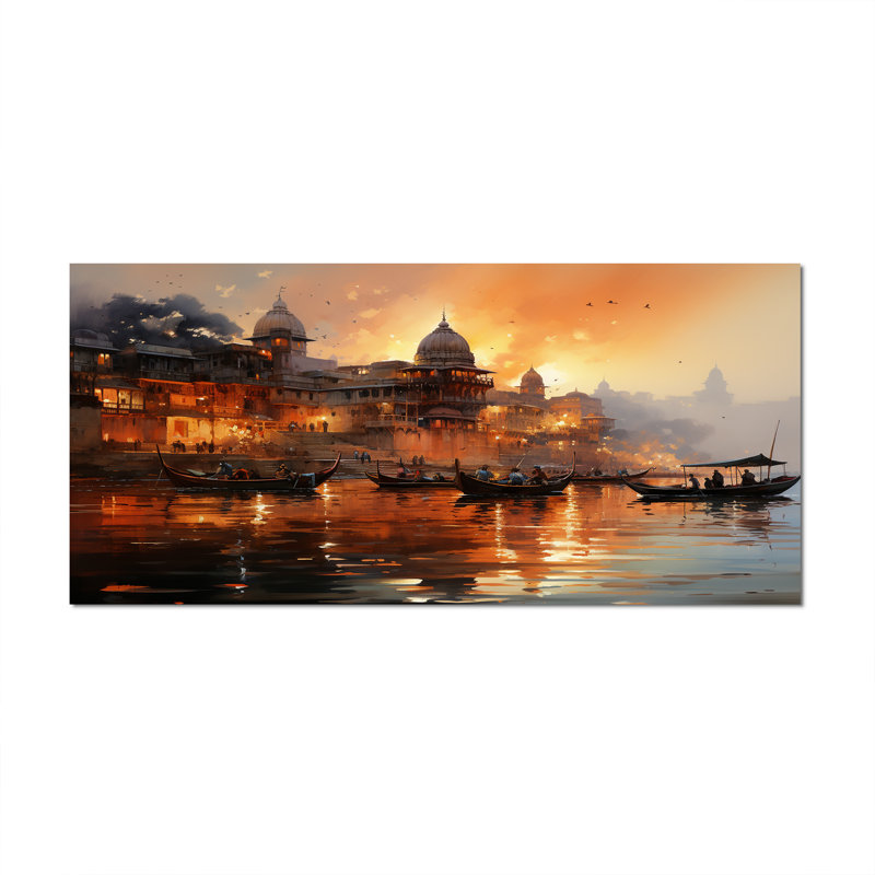 Indian Art Sunset At - Art mural indien, Toile tendue, H 28 po x l 60 po x P 1,5 po