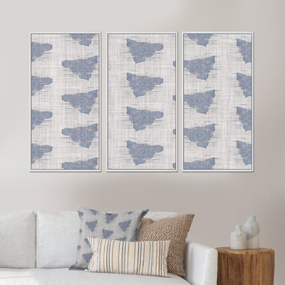 «Vintage Blue Famhouse Flower IV», reproduction sur toile flottante 3 pièces