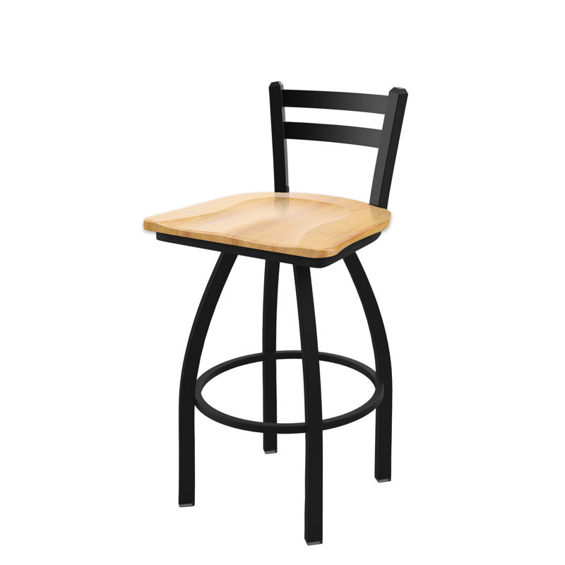 Tabouret de bar et de comptoir 411 Jackie, Noir froissé, Bois - Érable naturel
