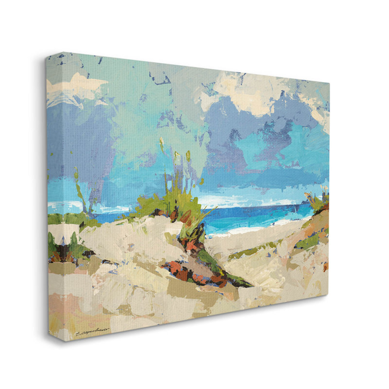 Art moderne sur toile, "Modern Seaside Beach Scene" par Trevor Copenhaver, H 16 po x l 20 po x P 1,5 po