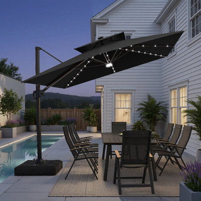 Parasol de terrasse rectangulaire en porte-à-faux avec base lestée 12 pi x 9 pi Wasif