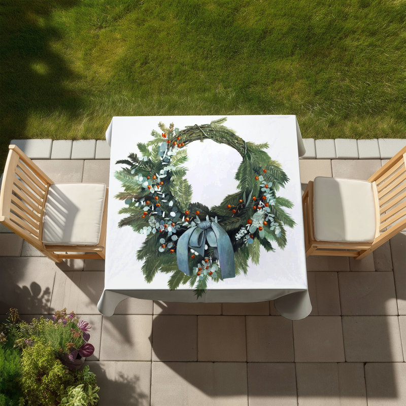 Christmas Wreath Green Rustic Tablecloth | Indoor/Outdoor Decor
