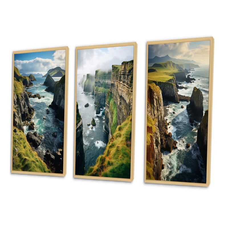 «Ireland Dingle Peninces Cilf», 3 pièces sur toile, Encadré naturel, H 28 po x l 36 po