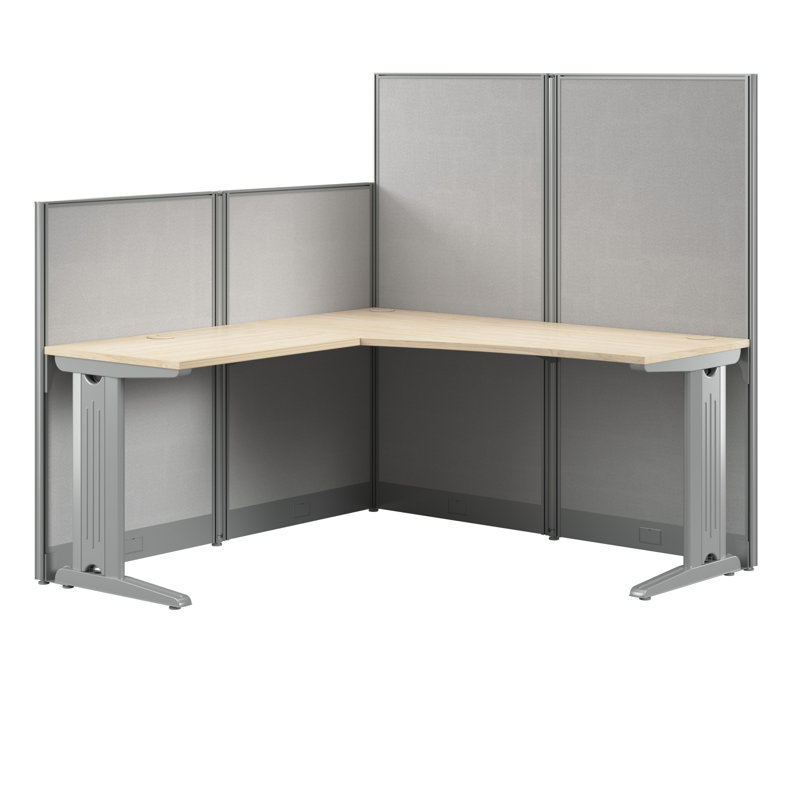 Bureau en poste de travail en L, Orme naturel