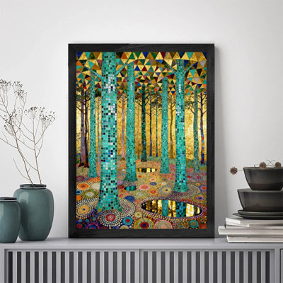 Art mural encadré noir de style forêt dorée de style Gustav Klimt, impression de cadre bohémien Art Nouveau