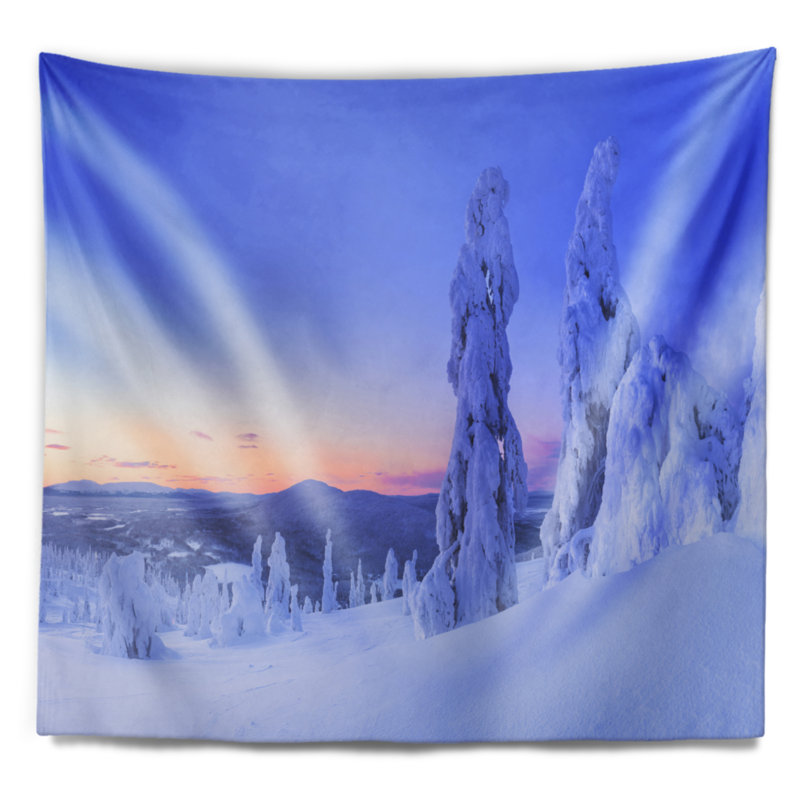 Tapisserie en polyester coucher de soleil par-dessus des arbres congelés avec accessoires suspendus inclus, H 32 po x l 39 po