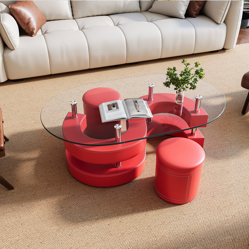 Addaly Glass Top Coffee Table, Red
