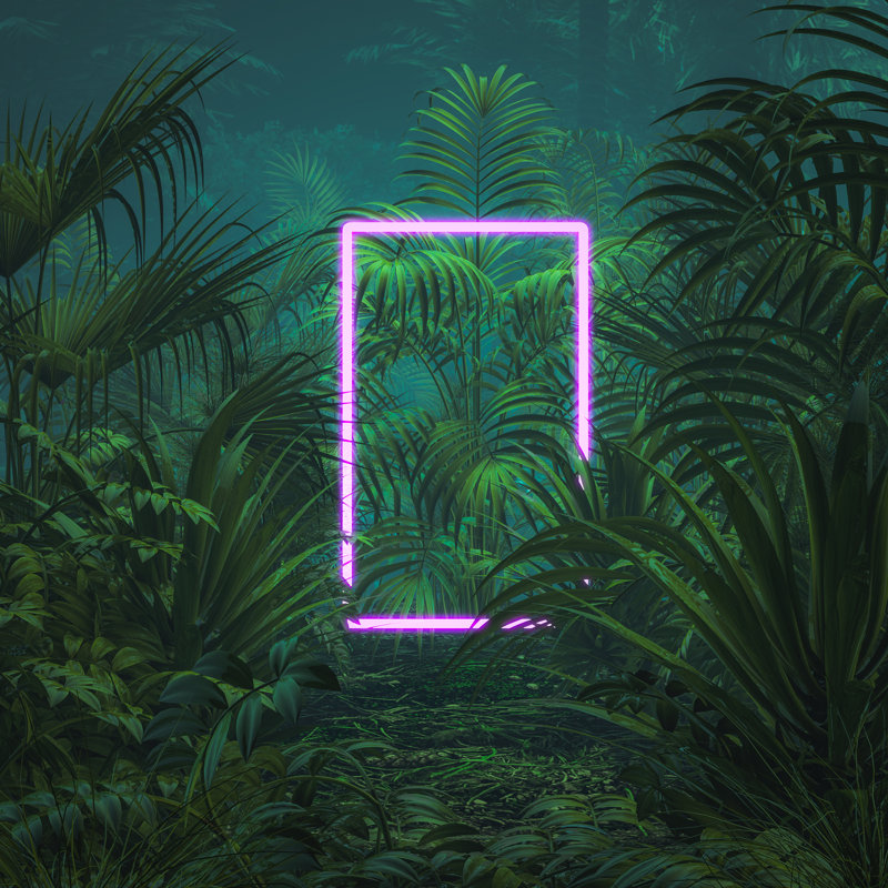 Neon Tropical Portal - Wrapped Canvas Print, 30cm H x 30cm W x 3.8cm D