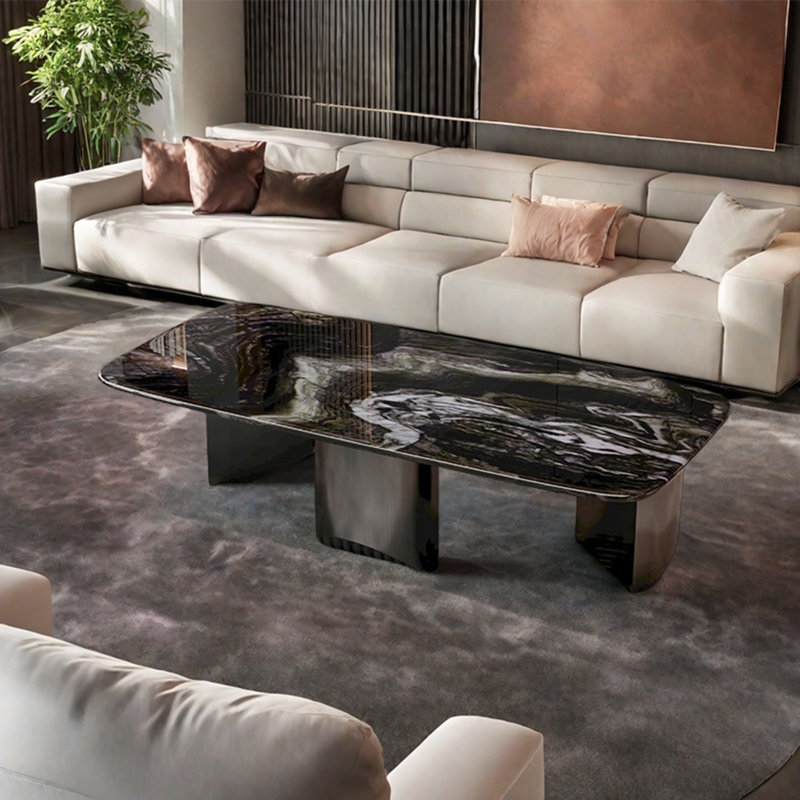 Rectangular super crystal stone coffee table, 14.6" H x 63" L x 35.4" W