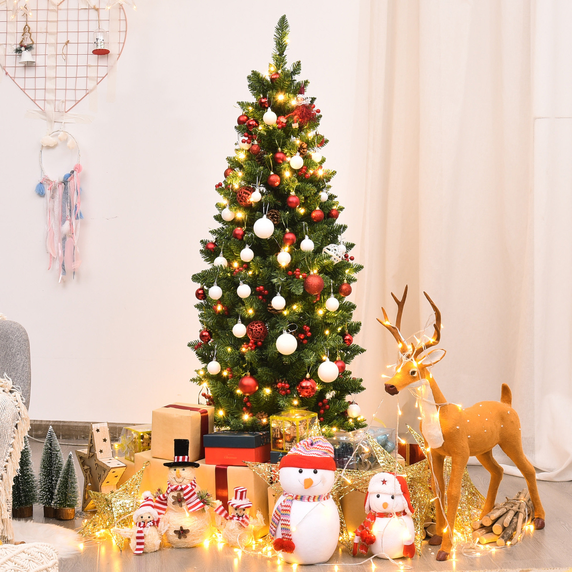 The Holiday Aisle® Pre-lit 7.5' Green Pine Artificial Christmas Tree ...