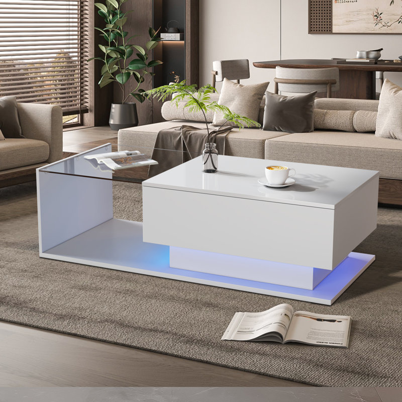 Solid Coffee Table with Storage, White
