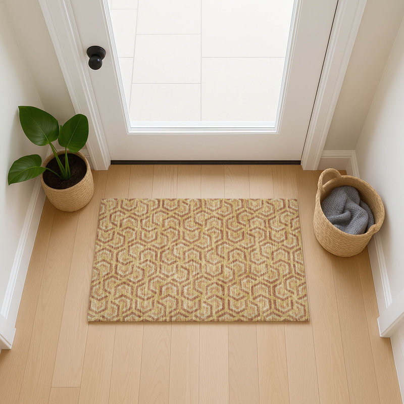 Machine Washable Indoor/Outdoor Chantille ACN2554 Geometric Rug, 1'8" x 2'6", Gold