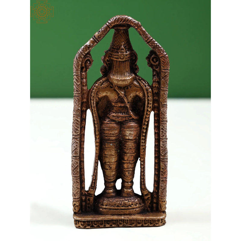 3" Small Copper Lord Venkateswara Statue – Handcrafted Four-Armed Hindu Deity Idol for Home Temple Decor