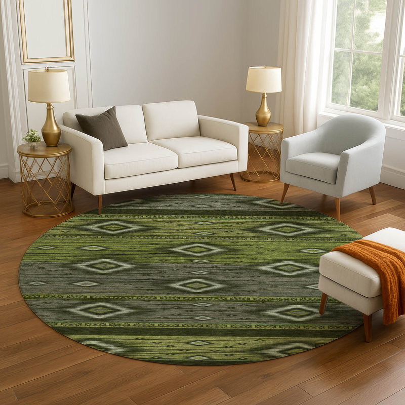 Premium Machine Washable Mayfield AMF1943 Tribal Rug, Round 8'