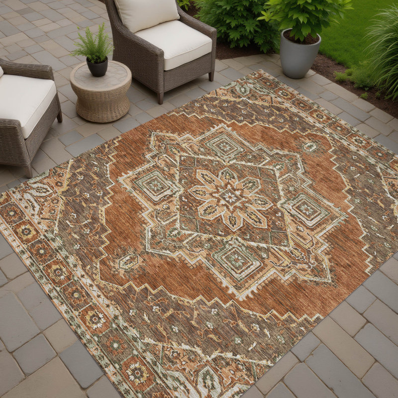 Machine Washable Indoor/Outdoor Chantille ACN2704 Global Rug, 3 pi x 5 pi, Paprika