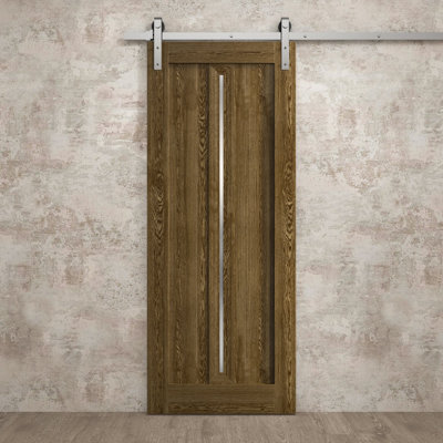 Porte de grange moderne | Ego 5014 | Ensemble de quincaillerie lourde Silver Rail Track | Portes intérieures solides