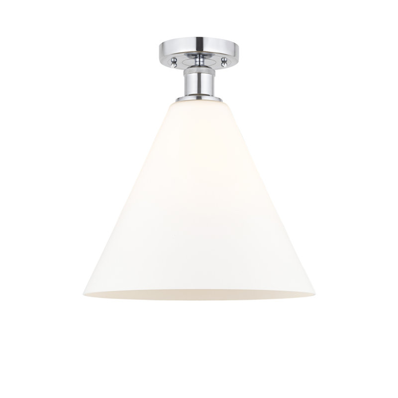 Plafonnier semi-encastré 1 lumière Yohannes, Blanc mat, H 13,13 po x l 12 po x P 12 po, Chrome poli