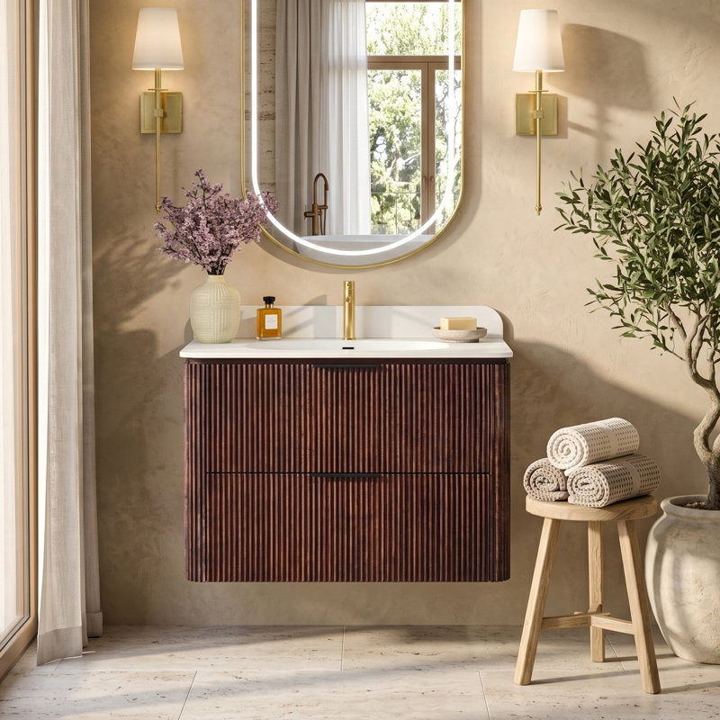 Meuble-lavabo de salle de bain flottant 30 pièces en noyer avec comptoir 30 po