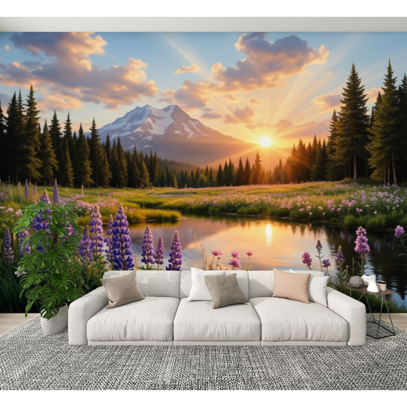 Paysage, papier peint auto-adhésif Mountain Sunrise Landscape, L 144 po x l 100 po