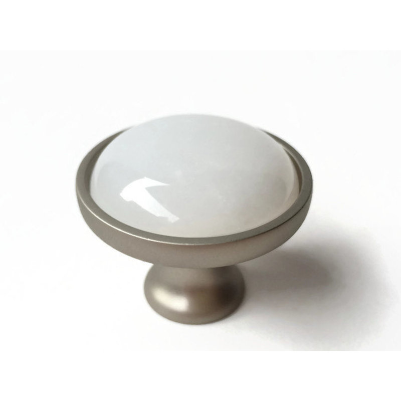 Mushroom Knob, Satin Nickel/White
