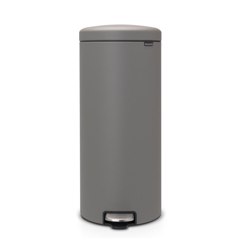 Mineral Concrete Gray Plastic Step-On Kitchen Trash Can, 8 Gallon