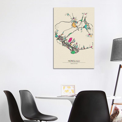 Honolulu, Hawaii Map by Ayse Deniz Akerman - Wrapped Canvas Gallery-Wrapped Canvas Giclée