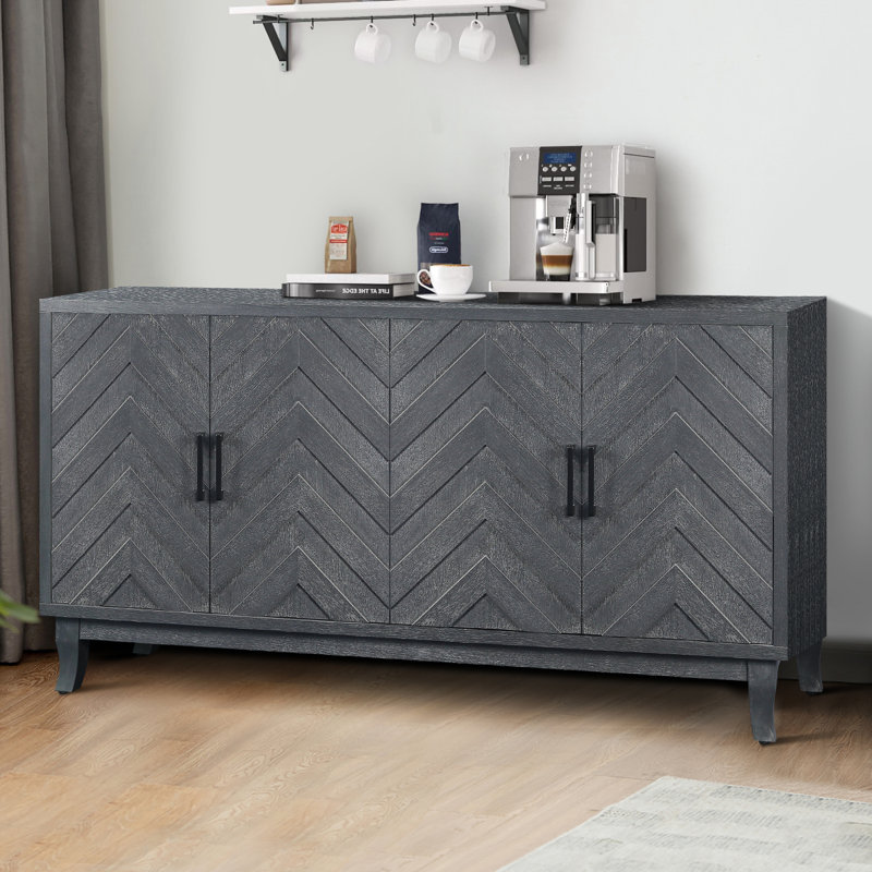 Armoire à 4 portes de style rétro avec finition laquée, Gris foncé antique