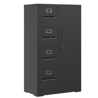 Metal Storage Vertical Filing Cabinet With Lock, Steel File Locker With 4 Drawers And 1 Door For School, Living Room, Bedroom, Office (Black)