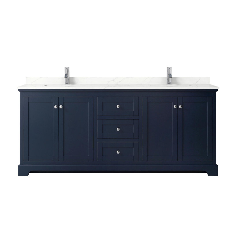 Ensemble de meuble-lavabo double 80 po Avery, Bleu très foncé, Noir mat, Quartz blanc