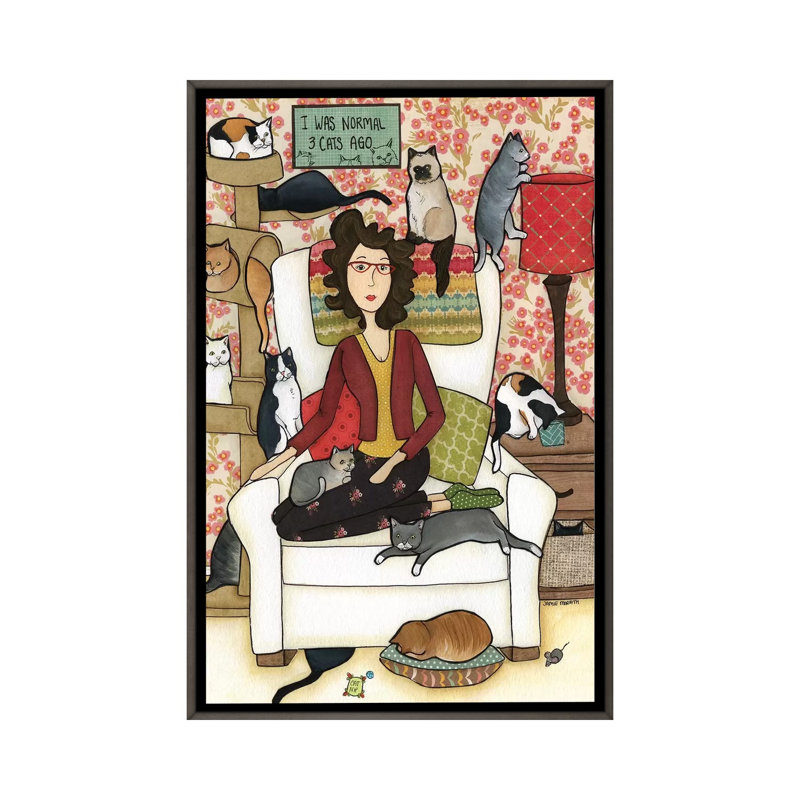 « Three Cats ago » par Jamie Morath-impression, Pas de tapis, H 48 po x l 32 po x P 1,5 po, Toile avec cadre gris