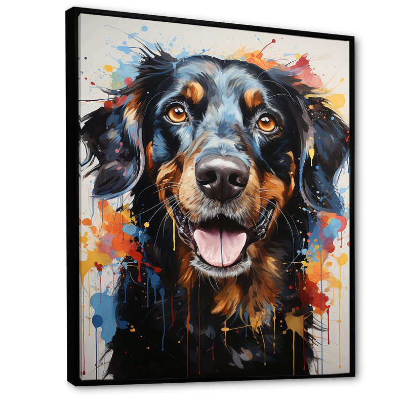 Dachshund Delight IV sur toile, H 20 po x l 12 po x P 1 po, Cadre flottant noir