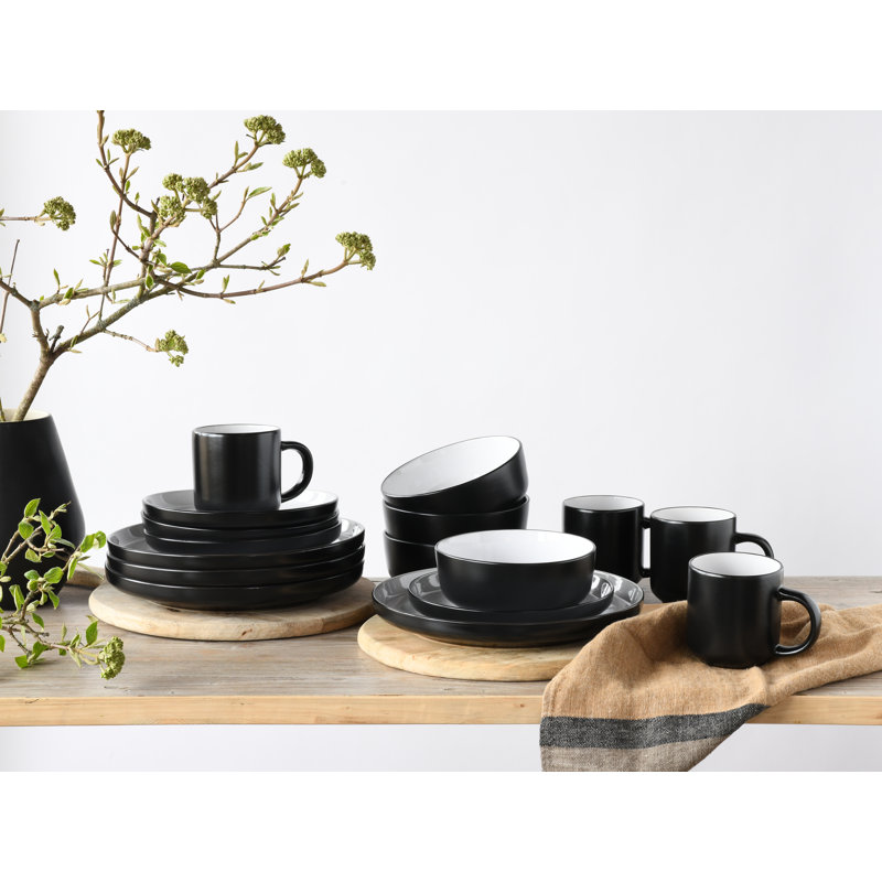 Nordic Cool Black Piece Stoneware Dinnerware Set - Service for 4