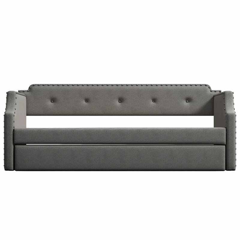 Twin Size Upholstered Daybed with Trundle, Durable and Stylish for Versatile Use in Small Spaces, Gray