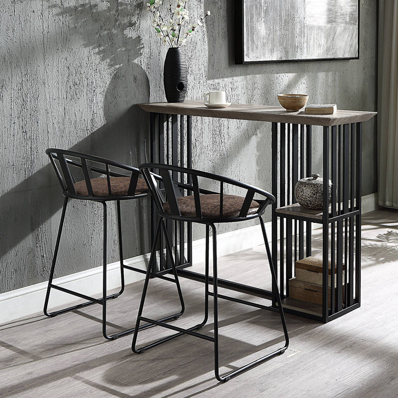 Chaise brune et noire à hauteur de comptoir avec base luge (ensemble de 2)
