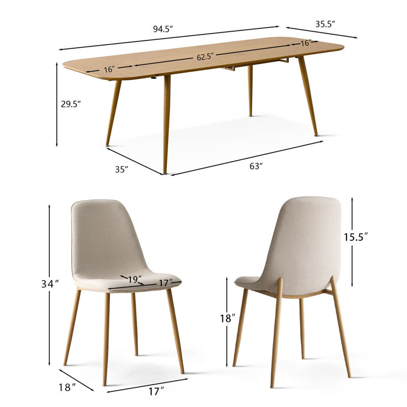  Atkins 8 - Person Dining Table Sets With Expandable Table & 8 Upholstered Fabric Chairs, Beige