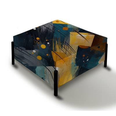 Beige And Blue Geometric Constellation - Geometric Large Square Ottoman