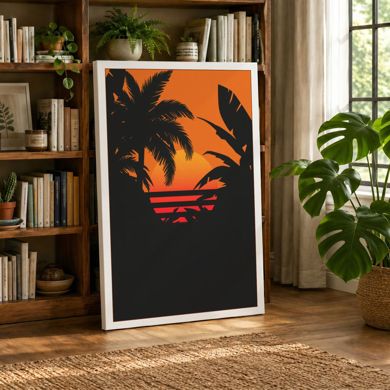 Sunset Palms Coastal - Wrapped Canvas, 36x24 - 91.4 x 61.0 cm, Terracotta Border