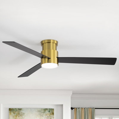 52-Inch Ceiling Fans With Lights, Low Profile Ceiling Fan With Light, Flush Mount Ceiling Fan With Remote Control, Ceiling Fan For Bedroom, 6 Speeds, 3 Reversible Blades