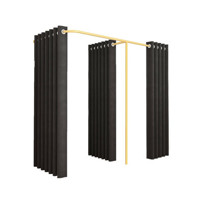 Double Fitting Room For Two, F-Shape Large Dressing Room For Boutique, Clothing Store Changing Rooms Curtains Divider Retail Privacy Protection Partitions (Black)