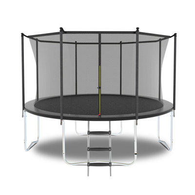 10-Foot Outdoor Trampoline with Safety Enclosure Net and Spring Cover, Gray