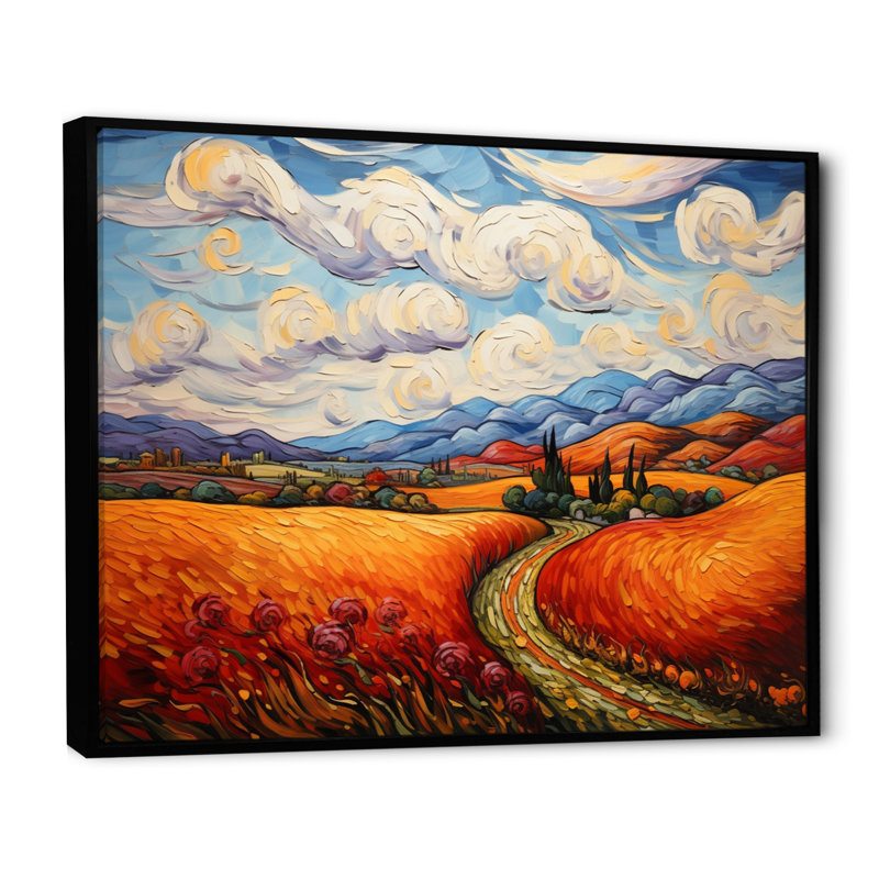 Vangogh Autumn Path IV, encadré sur toile par Vincent Van Gogh, peinture, H 30 po x l 40 po x P 1,5 po, Cadre flottant noir