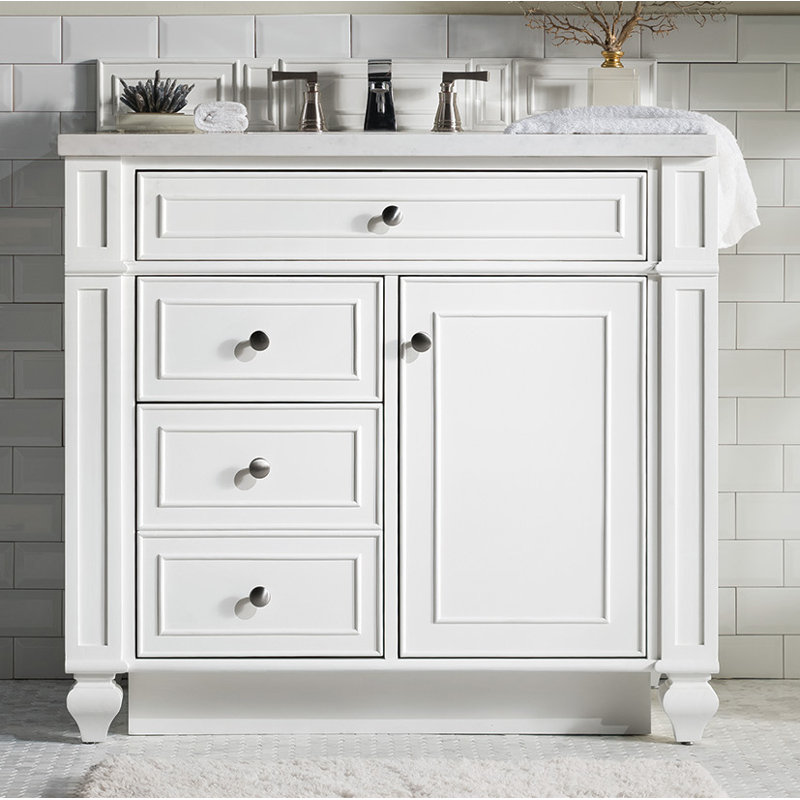 Bristol 36'' W Single Vanity, Whitewashed Walnut, 8" Widespread, White Zeus