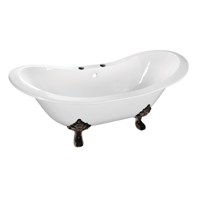 Kingston Brass Aqua Eden 61-Inch Cast Iron Oval Double Slipper Clawfoot Tub (7-Inch Faucet Drillings)