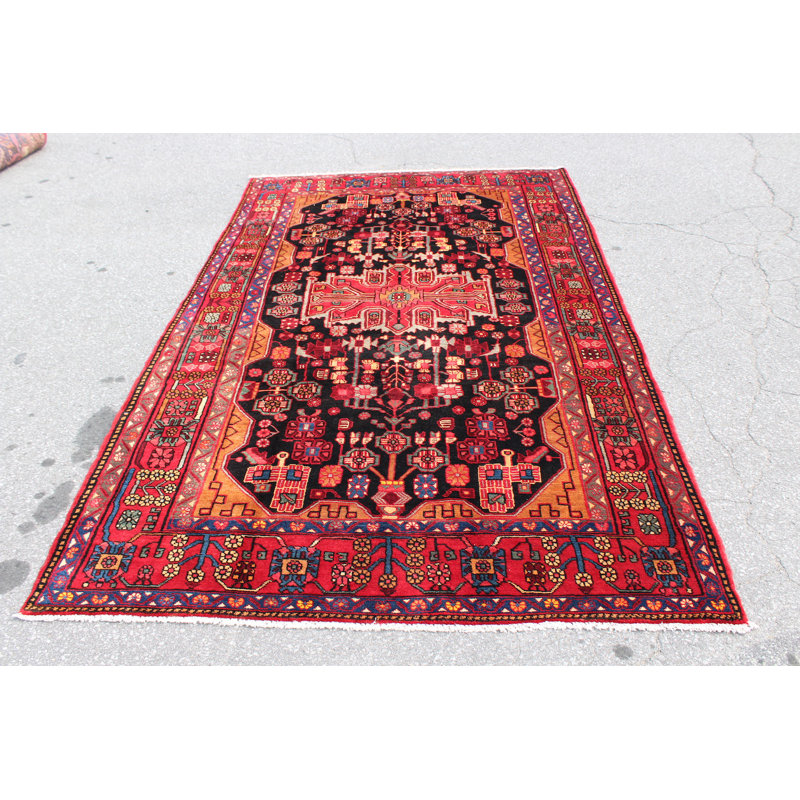 Tapis rouge et noir en laine fait à la main 5X9