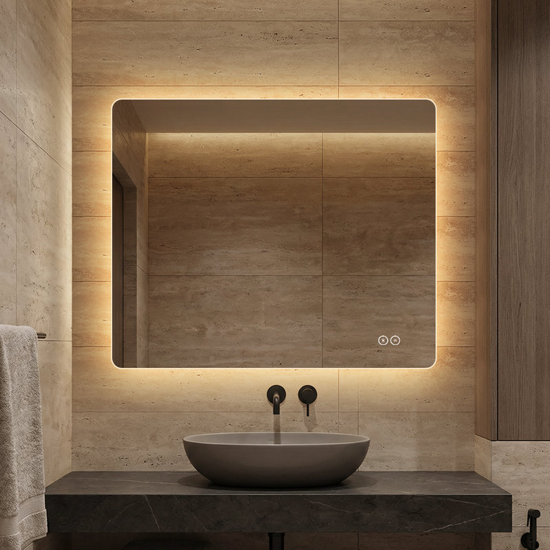 30" x 24" Frameless LED Backlit Bathroom Mirror, 3 Color Dimmable Light, Anti-Fog, Touch Control, Wall Mounted Vanity Mirror